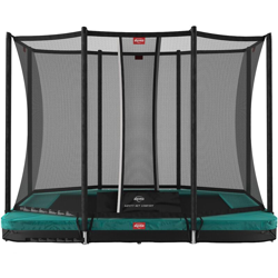 SOLO TRAMPOLINO Tappeto elastico interrato rettangolare 280x190cm - verde. Con rete di sicurezza a chiusura automatica e bordo protettivo spesso en oferta