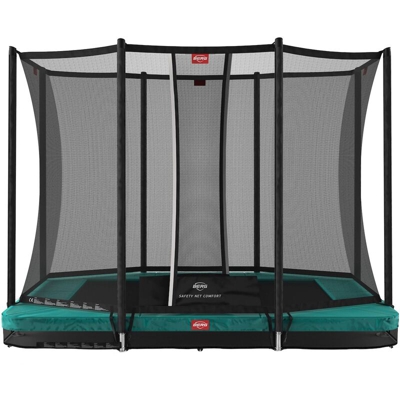 SOLO TRAMPOLINO Tappeto elastico interrato rettangolare 280x190cm - verde. Con rete di sicurezza a chiusura automatica e bordo protettivo spesso