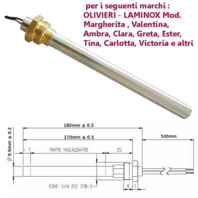 Resistenza Candeletta Stufa a Pellet 3/8 300W 180mm Laminox OLIVIERI