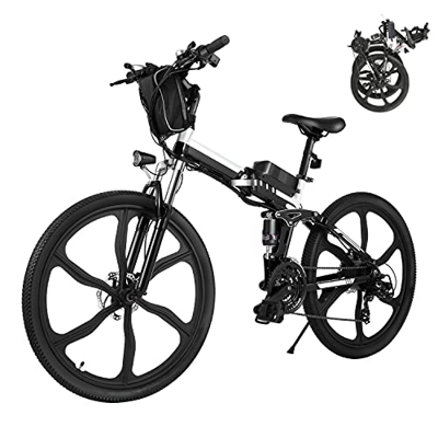 Bici Elettriche E-bike Folding Bike, 26" Ebike Uomini 250W Bici Elettrica con Batteria Rimovibile 8Ah, Shimano 21 Velocità, City Bike per Uomini e Don