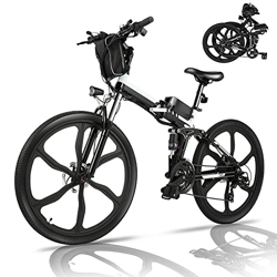 Bicicletta Elettrica Pieghevole, 26" mountain bike elettrica con motore da 36V 8Ah batteria rimovibile, Professionale Shimano 21 velocità, Sospensione en oferta