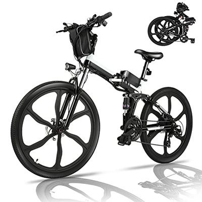 Bicicletta Elettrica Pieghevole, 26" mountain bike elettrica con motore da 36V 8Ah batteria rimovibile, Professionale Shimano 21 velocità, Sospensione