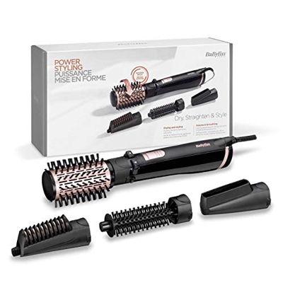 Babyliss AS200E - Spazzola ionica rotante per capelli, con 4 teste per asciugatura, modellatura, levigatura e volumizzazione, 2 temperature + aria fre