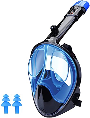 WANFEI Maschera Subacquea,Maschera Snorkeling con Visuale Panoramica 180° Design Pieno Facciale e Compatibile con Videocamere Sportive Maschera Anti-A