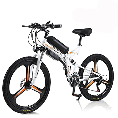 Hyuhome Bici Elettrica Per Uomini Adulti Donne, 26" E-Bike Pieghevole 250W / 350W 36V 10A 18650 Batteria Agli Ioni Di Litio in Montagna Con Sistema Di