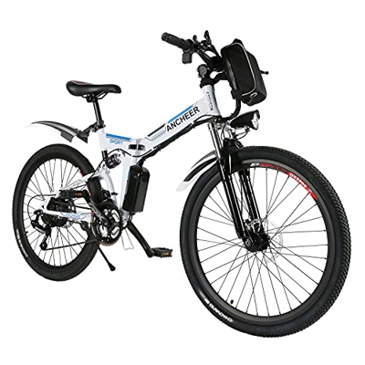 ANCHEER Bici elettrica pieghevole, bici elettrica 26'' per adulti Mountain bike elettrica e-bike con doppio assorbimento degli urti, freni a disco pos