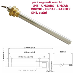 Resistenza Candeletta Stufa a pellet 3/8 280W 160mm UNGARO VIBROK LINCAR KARMEK características