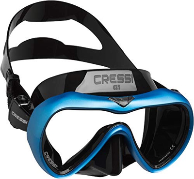 Cressi A1 Mask Lens Antifog, Maschera per Immersioni e Apnea a Vetro Unico Anti Fog Unisex Adulto, Nero/Blu/Lente Chiara, Taglia Unica