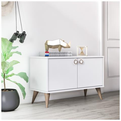 Mobile Da Soggiorno Porta Tv Con Due Ante Battenti, Cm 85 X 35 X 53, Colore Bianco