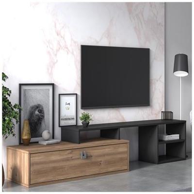 Mobile Da Soggiorno Porta Tv Regolabile, Cm 160 X 40 X 38, Colore Quercia E Antracite