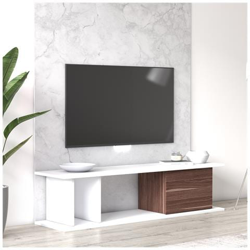 Mobile Da Soggiorno Porta Tv Essenziale Con Un'anta Battente E Scomparti Aperti, Cm 140 X 35 X 34, Colore Bianco E Noce características