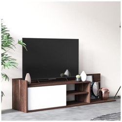 Mobile Da Soggiorno Porta Tv Con Un'anta E Due Ripiani, Cm 160 X 37 X 40, Colore Noce E Bianco en oferta