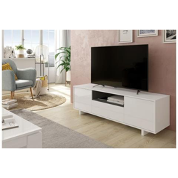 Mobile Da Soggiorno Porta Tv Con Tre Ante E Ripiano Centrale, Colore Bianco Lucido Con Ripiano Di Colore Grigio Cenere, Misure 150 X 46 X 41 Cm características