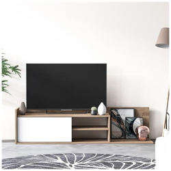 Mobile Da Soggiorno Porta Tv Con Un'anta E Due Ripiani, Cm 160 X 37 X 40, Colore Quercia E Bianco en oferta