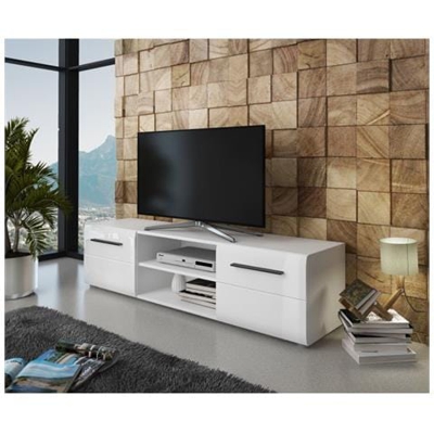 Mobile Porta Tv Con Due Ante E Un Vano Aperto, Cm 160 X 40 X 40, Colore Bianco