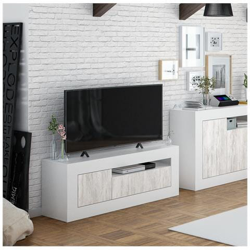 Mobile Da Soggiorno Porta Tv Composto Da Un Modulo A Tre Ante, Colore Rovere E Bianco, Cm 139 X 53 X 42 en oferta