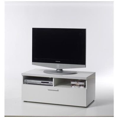 Mobile Porta Tv Con Un Cassettone E Due Vani, Colore Bianco Lucido, Cm 94 X 41 X 48