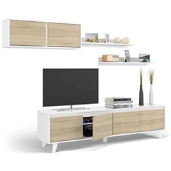 Parete Attrezzata Per Soggiorno, Set Salotto Mobile Tv Con Mensole E Mobile Pensile, Rovere E Bianco Lucido, Misure 200 X 41 X 85 Cm características