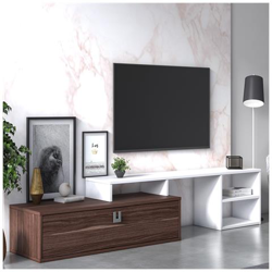 Mobile Da Soggiorno Porta Tv Regolabile, Cm 160 X 40 X 38, Colore Noce E Bianco precio