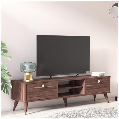 Mobile Da Soggiorno Porta Tv Con Due Antine E Due Vani Centrali, Cm 152 X 35 X 40, Colore Noce