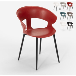 Sedia design moderno in metallo polipropilene per cucina bar ristorante Evelyn | Rosso en oferta