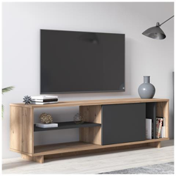 Mobile Da Soggiorno Porta Tv Con Quattro Scomparti E Un'anta Battente, Cm 152 X 35 X 46, Colore Quercia E Antracite características