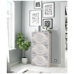 Armadio Portascarpe A Tre Ribalte, Colore Bianco Con Disegni Grafici, Capacità 18 Paia Di Scarpe, Cm 60 X 113 X 22 en oferta