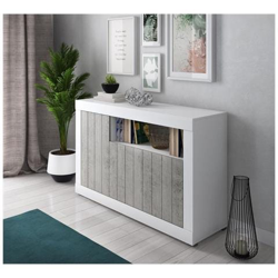 Credenza Moderna A 3 Ante, Buffet Da Cucina, Madia Con Scaffali E Ripiani, Mobile Da Soggiorno Porta Tv, Cm 138x42xh86, Colore Bianco E Cemento características