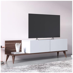 Mobile Da Soggiorno Porta Tv Con Due Ante A Ribalta, Cm 152 X 35 X 43, Colore Noce E Bianco en oferta