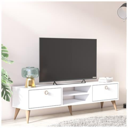 Mobile Da Soggiorno Porta Tv Con Due Antine E Due Vani Centrali, Cm 152 X 35 X 40, Colore Bianco características