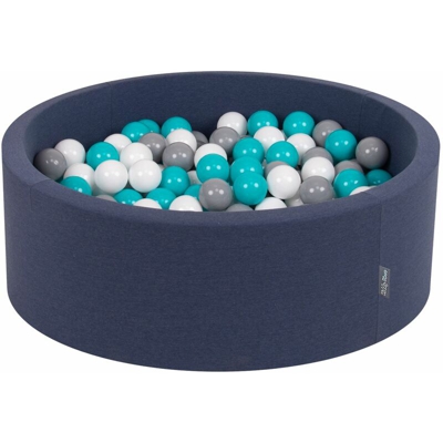 KiddyMoon 90X30cm/200 Palline ∅ 7CM Piscina Di Palline Colorate Per Bambini Tondo Fabbricato In EU, Blu Sc:Grigio/Bianco/Turchese - blu