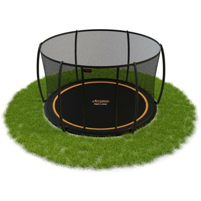 SOLO TRAMPOLINO Tappeto elastico da giardino interrato rotondo 305cm con rete di sicurezza - nero. A livello del terreno, facilmente accessibile.