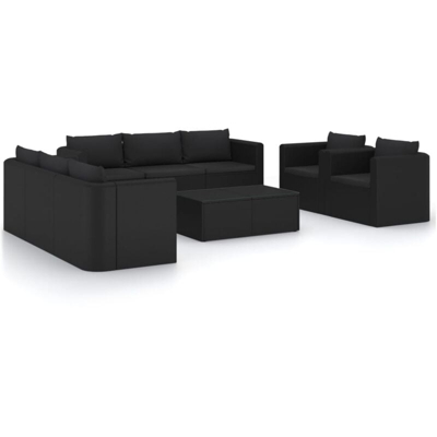 vidaXL Set Divani da Giardino 10 pz con Cuscini in Polyrattan Nero - Nero