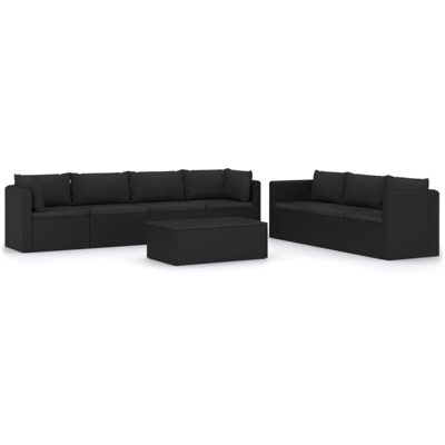 vidaXL Set Divani da Giardino 8 pz con Cuscini in Polyrattan Nero - Nero