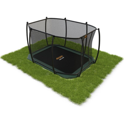 SOLO TRAMPOLINO Tappeto elastico interrato rettangolare 305x225cm con rete di sicurezza - verde. A livello del terreno, facilmente accessibile. en oferta