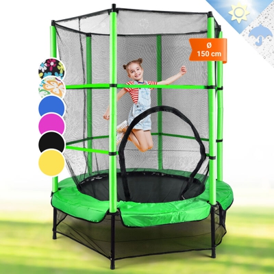 KLARFIT Rocketkid Trampolino Elastico Rete Sicurezza Verde140cm