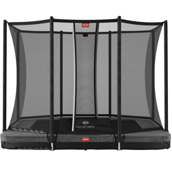 SOLO TRAMPOLINO Tappeto elastico interrato rettangolare 280x190cm - grigio. Con rete di sicurezza a chiusura automatica e bordo protettivo spesso características