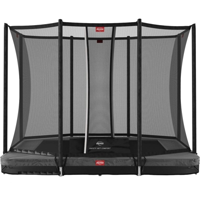 SOLO TRAMPOLINO Tappeto elastico interrato rettangolare 280x190cm - grigio. Con rete di sicurezza a chiusura automatica e bordo protettivo spesso