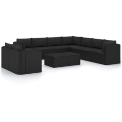 vidaXL Set Divani da Giardino 11 pz con Cuscini in Polyrattan Nero - Nero características