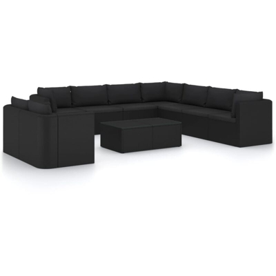 vidaXL Set Divani da Giardino 11 pz con Cuscini in Polyrattan Nero - Nero