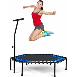 Trampolino da Fitness Professionale, Tappeto Elastico con Maniglia, Regolabile in Altezza, 150kg, Blu precio