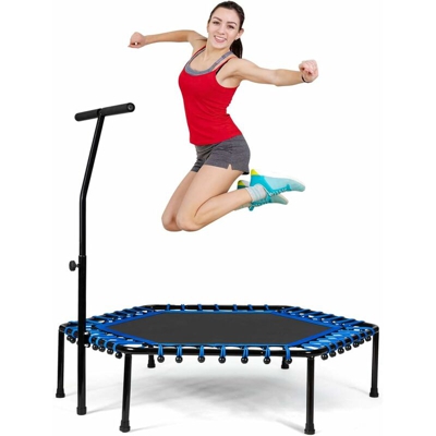 Trampolino da Fitness Professionale, Tappeto Elastico con Maniglia, Regolabile in Altezza, 150kg, Blu