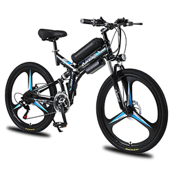 Hyuhome Bicicletta elettrica 26", 350W Bicicletta elettrica Pieghevole Adulto,Batteria Rimovibile 36V / 10AH, Professionale 21 velocità, doppio assorb en oferta