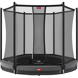 SOLO TRAMPOLINO Tappeto elastico da giardino interrato rotondo 270cm - grigio. Con rete di sicurezza a chiusura automatica e bordo protettivo spesso características