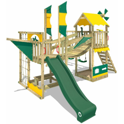 WICKEY Parco giochi in legno Smart Cruiser Giochi da giardino con altalena e scivolo verde Casetta da gioco per l'arrampicata con sabbiera e scala di características