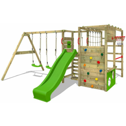 FATMOOSE Parco giochi in legno ActionArena Giochi da giardino con altalena e scivolo mela verde Scala svedese, Barre di scimmia, Struttura da gioco precio