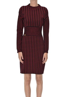 Houndstooth print knit dress