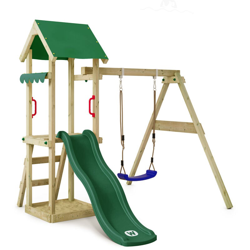 WICKEY Parco giochi in legno TinyWave Giochi da giardino con altalena e scivolo verde Torre d'arrampicata da esterno con sabbiera e scala di risalita precio