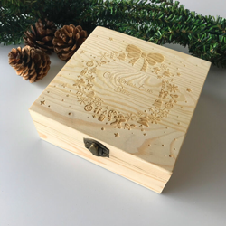 Mohoo - Scatola regalo per la vigilia di Natale con incisione in legno Decorazioni per la conservazione della scatola di mele per bambini en oferta