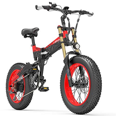 X3000plus-UP 20 pollici 4.0 Fat Tire Snow Bike, Mountain Bike pieghevole, Motore 1000W, Sospensione completa, Forcella anteriore aggiornata (Black Red